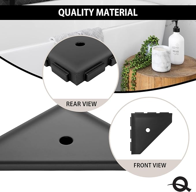 Questech 10" Corner Shower Shelf - Lugged for New Construction, Shower Organizer for Tiled Walls, Corner Caddy Soap Dish Bathroom Storage, Geo Lugged, Graphite Black