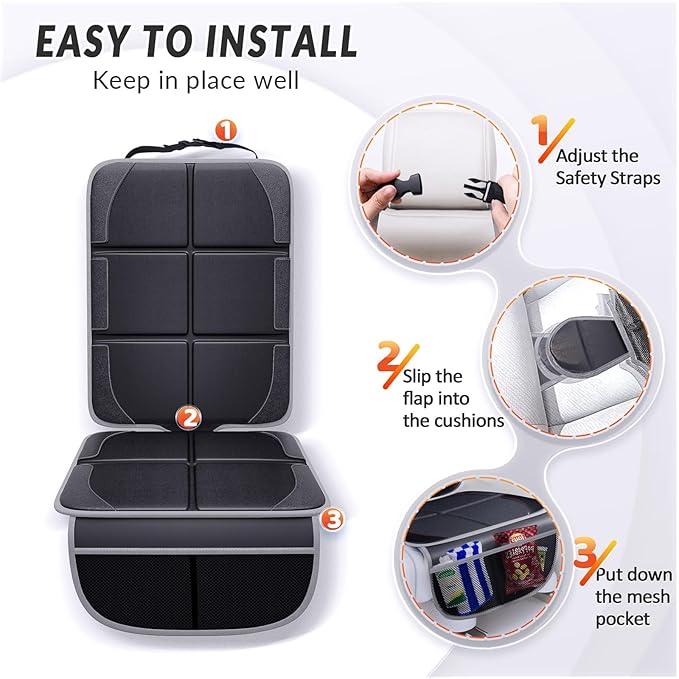 Gimars XL Thickest 5-Layer EPE Car Seat Protector for Child Car Seat and Pet, 2 Pack Large Waterproof 600D Fabric Carseat Protector Car Seat Cover with 2 Mesh Pockets for SUV Sedan Truck Leather Seat