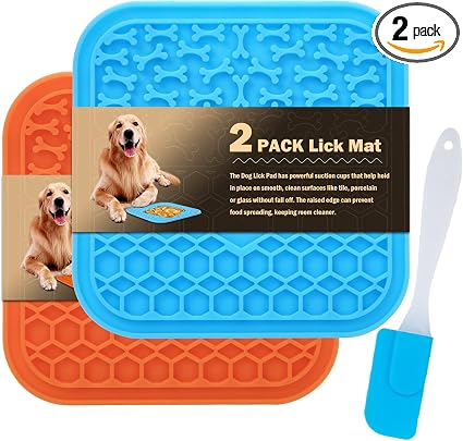 Lick Mat for Dogs - Slow Feeder Licking Mat with Suction Cups for Peanut Butter, Food Treats & Yogurt - 2 Pack