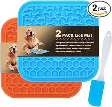 Lick Mat for Dogs - Slow Feeder Licking Mat with Suction Cups for Peanut Butter, Food Treats & Yogurt - 2 Pack