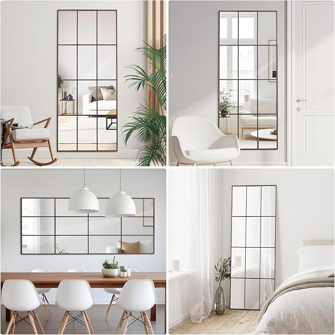 Windowpane Mirrors Full Length 65"x24" Wall Mounted Bronze Art Pane Mirror Farmhouse Decorative Floor Mirrors Leaning Hanging Wall Mirror for Bedroom Living Room Entrance