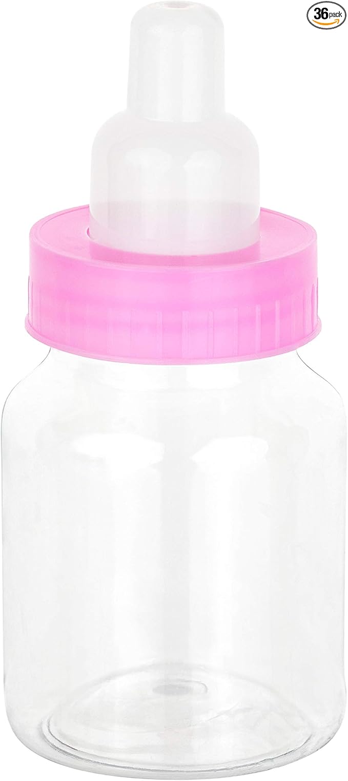 Hammont Pink Baby Girl Bottle Shaped Acrylic Candy Boxes - 36 Pack - 1.5"x3.5" - Perfect for Weddings, Birthdays, Party Favors and Gifts | Designer Cute Clear Lucite Plastic Treat Containers