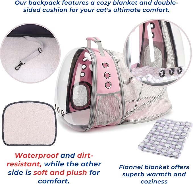 Expandable Bubble Cat Carrier Backpack — Airline Approved, Ventilated, Up to 14lbs (Pink)