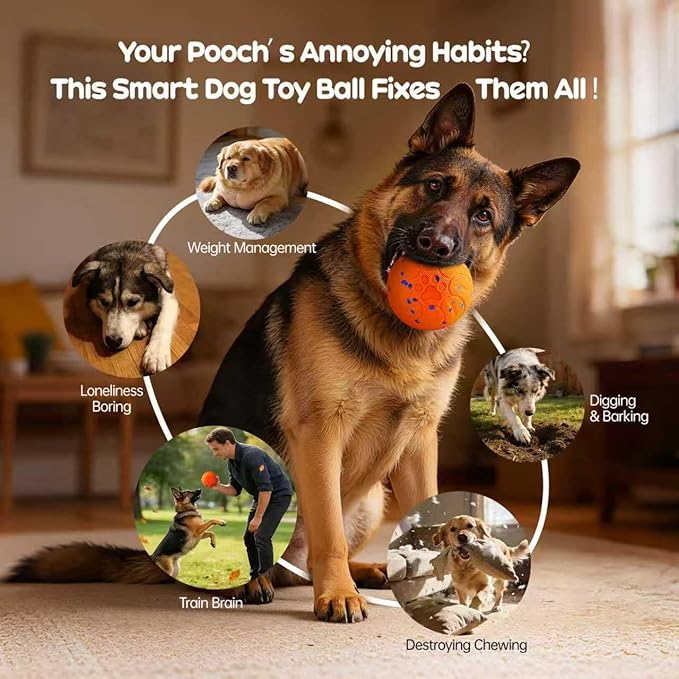 Smart Interactive Dog Toys, Upgraded Chew-Resistant E-TPU, Auto-Bounce & Rotating, Obstacle Avoidance, Ipx7 Waterproof with Colorful Led Lights for Indoor/Outdoor Use (Orange)