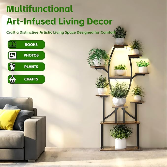 53" Plant Stand Indoor with Grow Lights, 10-Tier Space-Saving Corner Plant Shelf for Small Apartments, Lighted Indoor Plant Growing Display Rack for Living Room, Balcony & Bedroom
