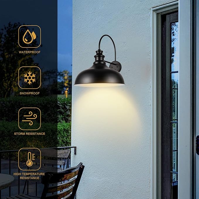 Barn Light Outdoor, 20 Inch Dome Exterior Light Fixture Outside for House, Farmhouse Outdoor Wall Mount Light in Black Finish for Porch, Entryway, Garage, Streetway, RZ014 BK