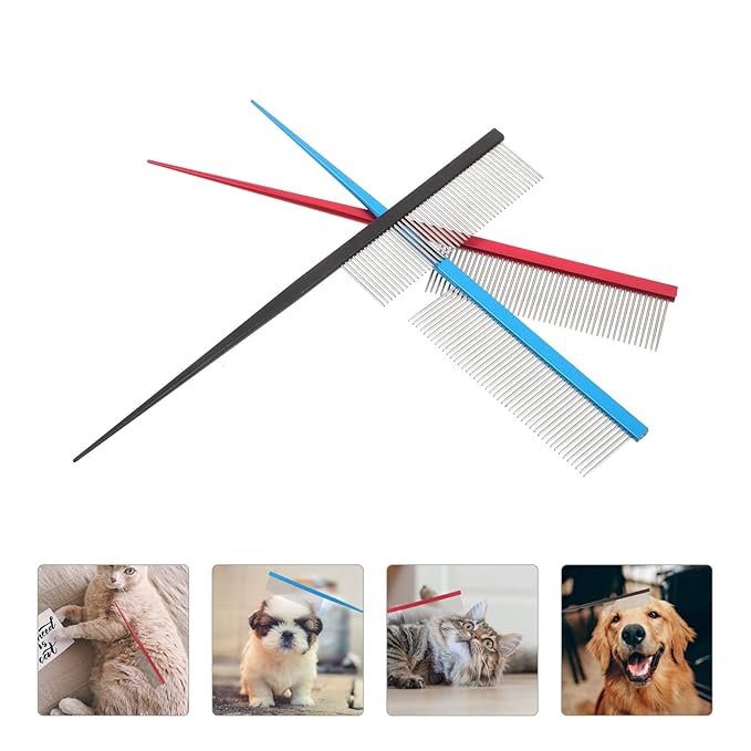 3pcs Stainless Steel Pet Grooming Combs Set, Fine Tooth Dematting Pin Tail Combs for Dogs and Cats, Metal Hair Care Tools for Shedding Control and Precision Styling
