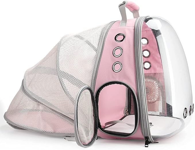 Expandable Bubble Cat Carrier Backpack — Airline Approved, Ventilated, Up to 14lbs (Pink)