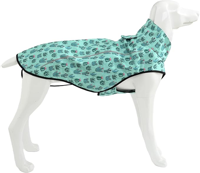 Mile High Life Dog Raincoat, Adjustable Waterproof Reflective Rain Jacket for Small Medium Large Dogs, Lightweight Breathable Pet Rain Coat with Leash Hole(Green Cactus,XS Chest 17-23")