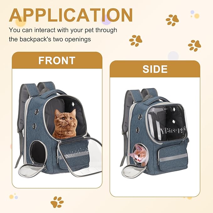 Pet Backpack Carrier, Portable and Ventilated, Oxford Cloth, Dog Cat Travel Bag with Transparent Cover 14.17", (Blue, 1 Pcs), Intended for Hiking/Camping/Traveling