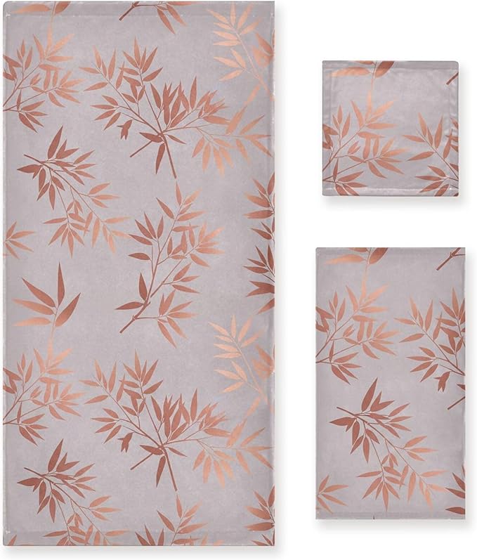 Pfrewn Pink Gold Branches Towels Set of 3 Rose Golden Leaves Art Bathroom Towel Soft Absorbent Bath Hand Towels Washcloth Guest Towel Sets Bathroom Decorations
