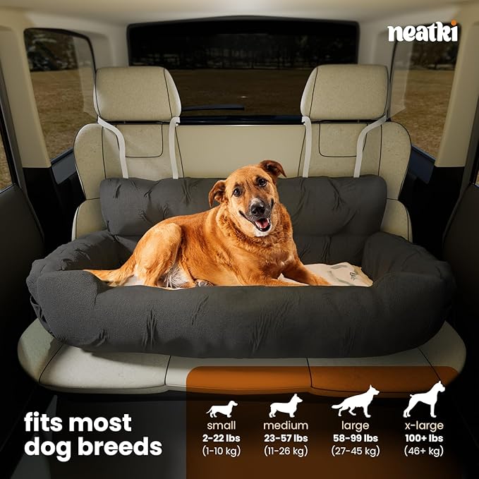 Dog Car Seat, Dog Booster Seat for Small, Medium, Large Pets Under 100 lbs, Adjustable Straps, 2 Safety Leashes, Reversible Cushion, Side Pockets, Non-Slip Bottom (Gray, Medium to Large Dogs)