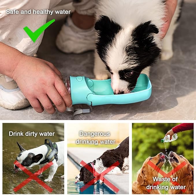 Portable Dog Water Bottle, 2in1 Foldable Water Bottle Bowl for Pets Puppy Small Medium Large Dogs, Leak Proof Water Dispenser Drinking Cup for Walking Hiking Travel, Dog Accessories (Blue,12oz)