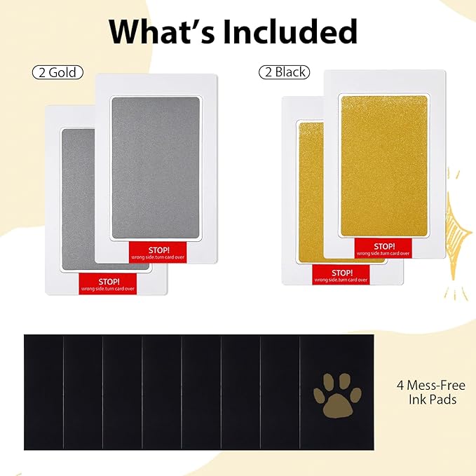 4 Packs Inkless Hand and Footprint Kit Mess Free Paw Print Kit for Dogs & Cats Clean Touch Ink Pad for Pet Nose & Paw Dog Mom New Mom Gifts(Gold & Silver)