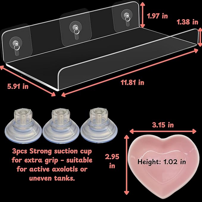 Axolotl Hammock Ledge for Aquarium Tank Accessories and Feeding Dish, Axolotl Hammock with Ceramic Tray Feeder Bowl, Axolotls Accessories for Tank, Bearded Dragon Reptiles Supplies (Pink, 12x6 in)