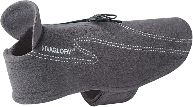 VIVAGLORY Dog Fleece Coat Warm Jacket with Hook and Loop Fastener, Easy to Take on and Off, Winter Vest Sweater for Small Medium Large Dogs Puppy Windproof Clothes for Cold Weather, Grey, M