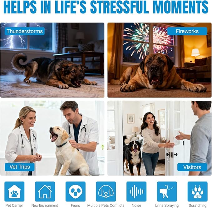 Dog Pheromones Calming Diffuser Anxiety Relief Calming Diffuser for Dog Reduce Aggression Stress Fighting Barking Chewing Pee Accidents & Separation Behaviors, 1 Plug in+2x48ml Refill