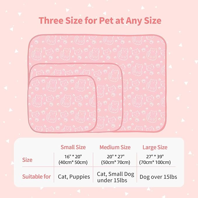 NWK Pet Cooling Mat for Large Dogs -Q-Max>0.345 Ice Silk Cooling Mat for Dogs & Cats Portable & Washable Pet Cooling Blanket, Car Seats, Beds for Summer (Pink Cat, 39'' X 27'' X 0.3'')