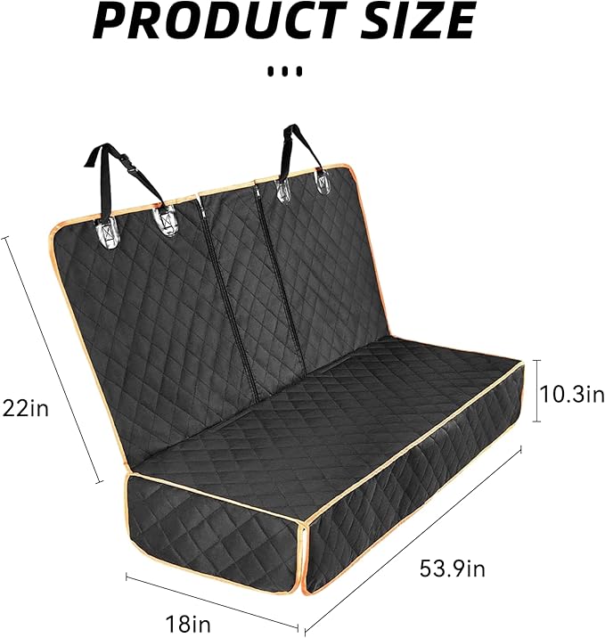 Dog Car Seat Cover for Back Seat, Nonslip Waterproof Bench Seat Pad, Durable Pet Backseat Protector Compatible for Armrest & Seat Belt, Universal for Most Cars (Black/Orange)