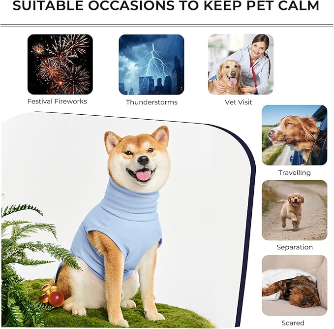 Dog Anxiety Calming Vest Adjustable Turtleneck Thunder Shirt Jacket for Fireworks, Separation, Vet Visits, Pet Hoodie for Large Medium Dogs