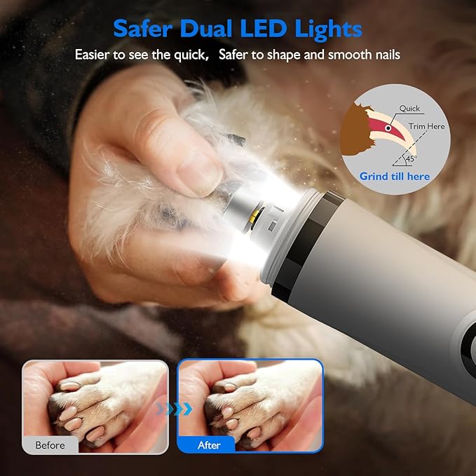 Silent Groom Pro Nail Grinder, 2025 New Nail Grinder for Dogs and Cats with Led Light & 3 Speeds, 2000mah USB Rechargeable Dog Nail Trimmer for Thick Nails