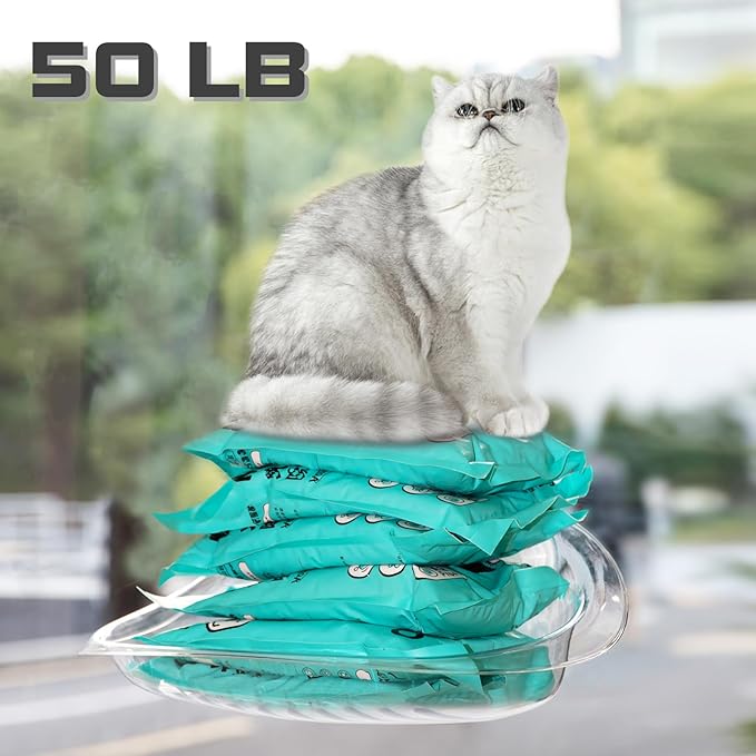 Transparent Cordless Cat Window Perch with Super Strong Suction Cups - Heavy-Duty Cloud Bed for Large & Heavy Cats, Spacious Indoor Hammock -Clear