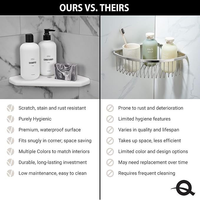Questech 8" Corner Shower Shelf, Retrofit Shower Organizer for Tile Walls, Corner Caddy Soap Dish Bathroom Storage, Geo Flatback, Brushed Nickel Finish