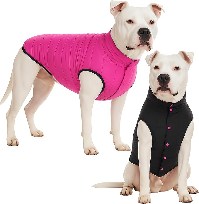 LovinPet Reversible Dog Puffer Coat for Medium & Large Dogs, Down‑Insulated Winter Jacket, Water‑Resistant & Wind‑Resistant, Anti‑Static, Dual-Sided Pink & Black for Cold Weather,2XL