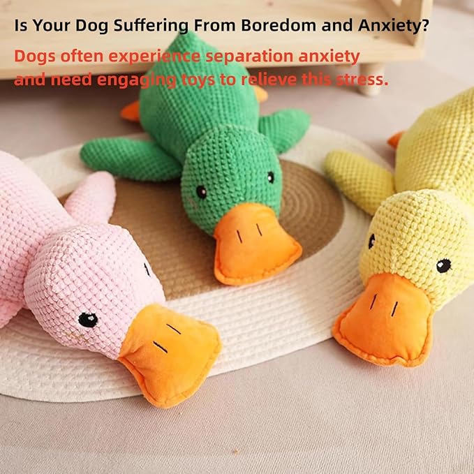 Calming Duck Emotional Support Dog Toy - Unbreakable Plush for Aggressive Chewers, Squeaky, Interactive for Indoor/Outdoor (Yellow)