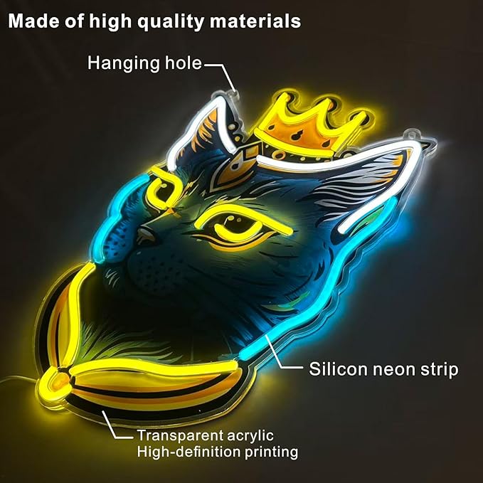 Cat Neon Sign - LED Signs for Wall, Room Decor for Women & Man Cave Decor, Cat Gifts for Women, USB-Powered Neon Sign with Dimmable 9-Level Brightness for Bedroom Living Room