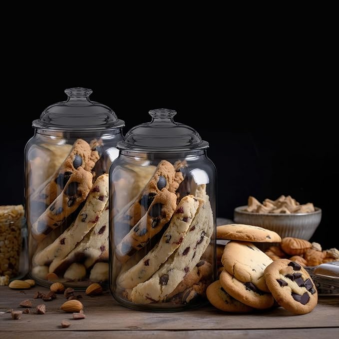 Nuogo 2 Pcs 1 Gallon 128 oz Candy & Cookie Jar Plastic Jars with Lids Decorative Apothecary and Candy Buffet Container Clear Airtight Food Storage Canister (Classic Style)