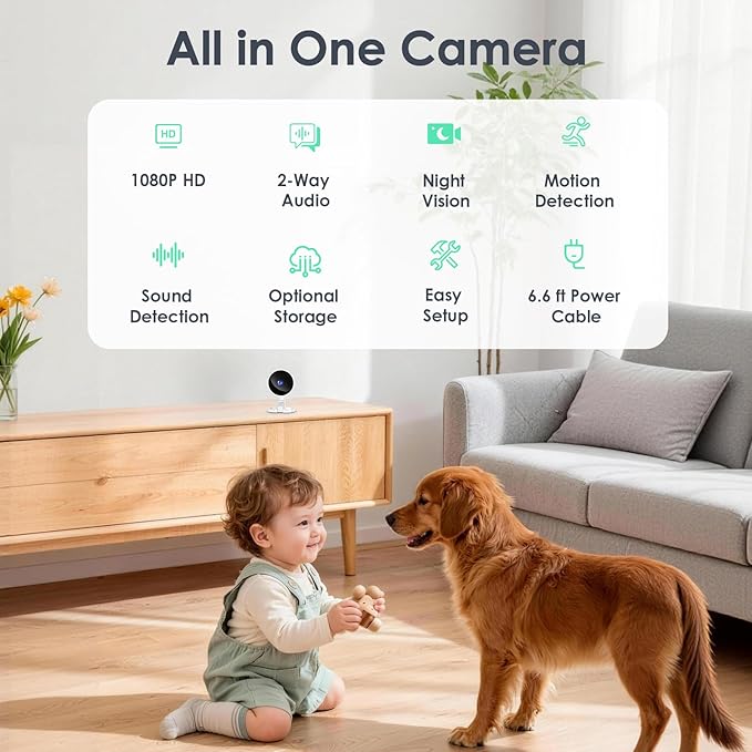 YOTON Indoor Security Camera 2.4GHz 4pcs, Baby Monitor, Pet Camera, Dog Cam, Nanny Cam, Night Vision, 2-Way Audio, Motion Detection, Works w/Alexa, Subscription Free Local Storage or Optional Cloud