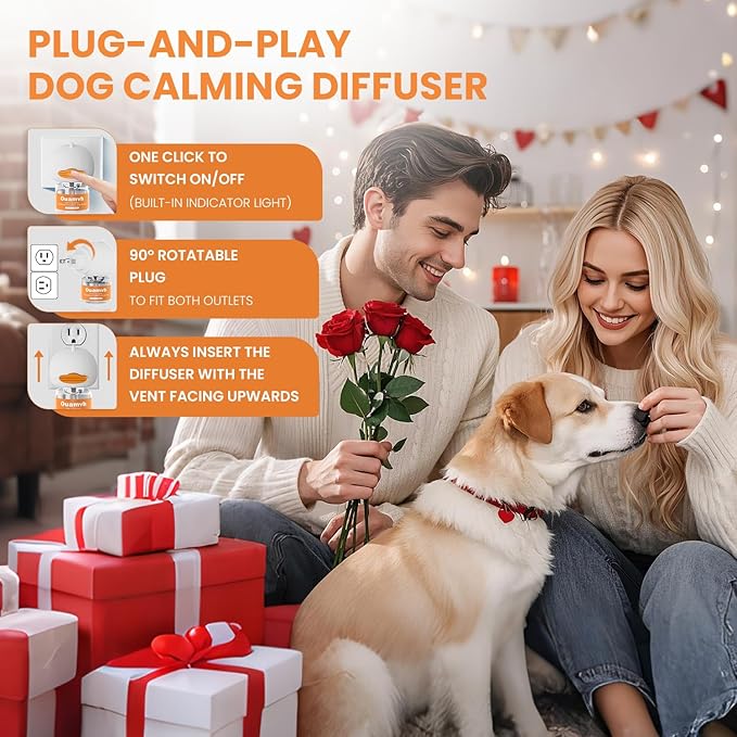 Dog Calming Diffuser, 4 in 1 Puppy Pheromones Calming Diffuser, Relaxing Pheromone Plug in Kit for Dogs Relief Stress Anxiety Fighting Scratching Peeing Accidents, 2 Diffuser 2 Refill(48ml)