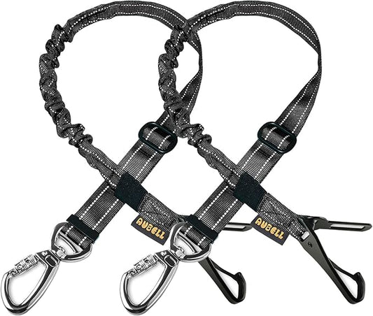 AUBELL Dog Seat Belt for Car,2 Pack Set 3-in-1 Adjustable Reflective Bungee Heavy Duty Dog Car Harness Tether with Clip Hook Latch & Buckle,Swivel Zinc Alloy Carabiner,Black+Black
