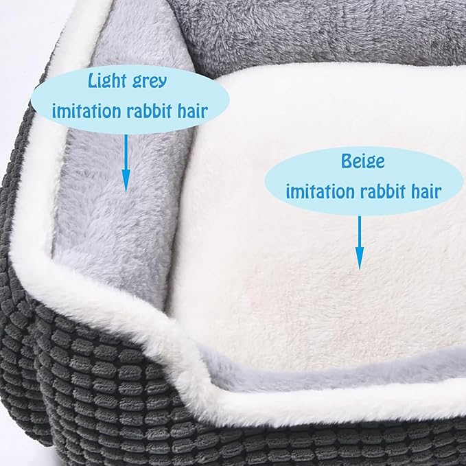 Luxury Square Grey Cat & Dog Bed - Soft Washable Animal Pet Beds with Anti-Slip & Water-Resistant Bottom, Perfect for Indoor Small Dogs & Cats, Kittens & Puppies