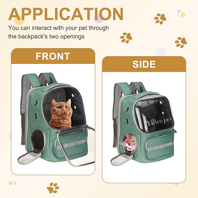 Pet Backpack Carrier, Portable and Ventilated, Oxford Cloth, Dog Cat Travel Bag with Transparent Cover 14.17", (Green, 1 Pcs), Intended for Hiking/Camping/Traveling