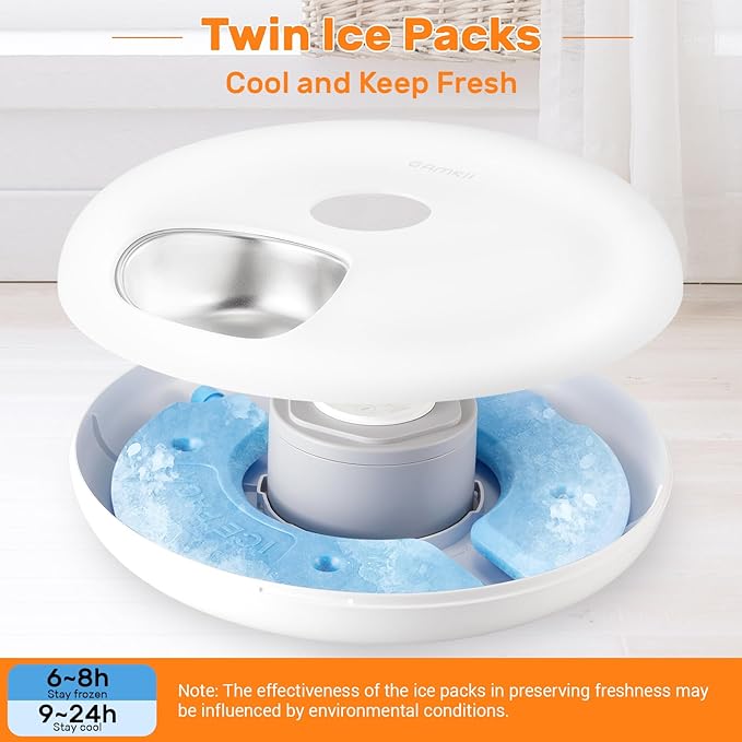 Automatic Cat Feeder Wet Food, Auto Wet Food Feeder for Pets with Two Ice Packs, Digital Cordless Pet Fresh Food Bowl for Newborn Senior Sick Cats and Small Dogs (6-Meal Stainless Steel Food Tray)