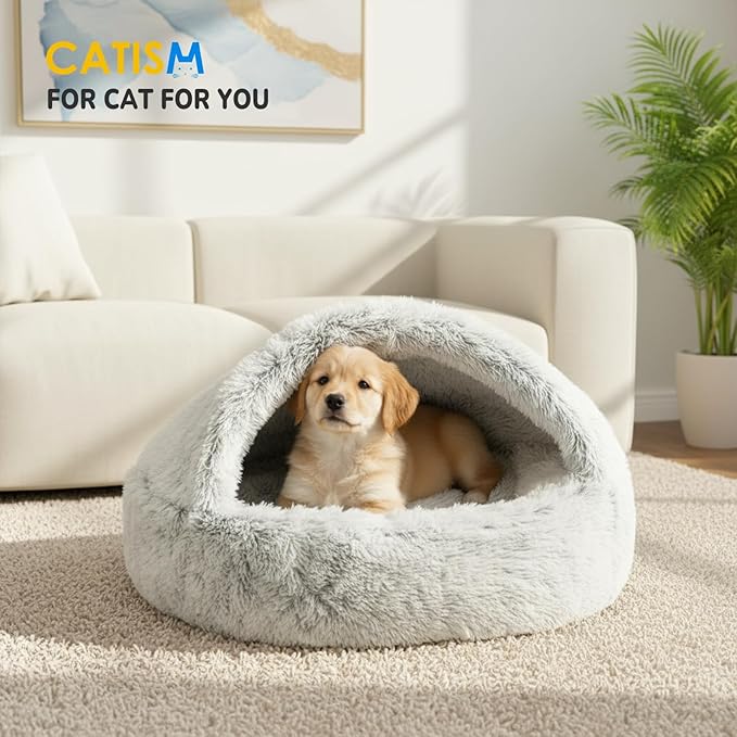 CATISM 31.5" Lx31.5 W Large Cat Beds for Indoor Cats Dogs - Cat Bed Calming Nest, Self Warming Cave, Cozy Pod for Cats or Dogs, Removable Washable Cove with Non-Slip Bottom for Large Cats Dogs