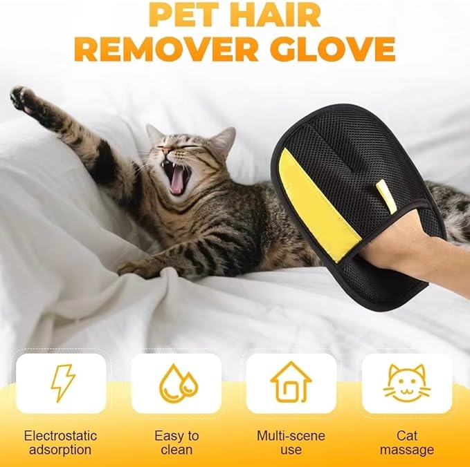 Pet Hair Remover Glove (3 Pack) Electrostatic Fur Removing Mitts for Furniture & Grooming