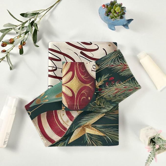 Pfrewn Christmas Winter Towels Set of 3 Holly Ball Ornament Joy Bathroom Towel Soft Absorbent Bath Hand Towels Washcloth Guest Towel Sets Xmas Holiday Decor