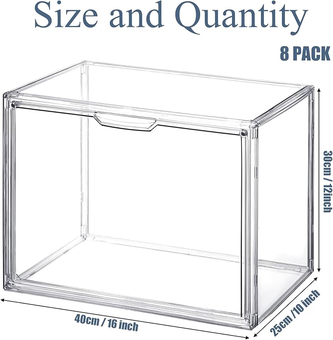 Geetery 8 Pack Purse Organizer for Closet Clear Large Acrylic Display Case Handbag Purse Storage Box with Magnetic Door Plastic Stackable Storage Bin for Collectibles Book Figure Backpack