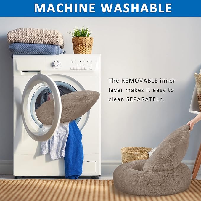 Washable Dog Round Bed - Medium Donut Dog Bed, Comfy Calming Cuddler