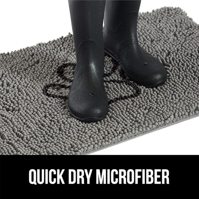 GORILLA GRIP SoakSTOPPER Dog Door Mat, 35x24 Machine Washable Rug Absorbent Doormat Captures Moisture Mud Dirt, Quick Dry Soft Chenille Entryway Rugs Indoor Entrance Mats for Dog Paws, Paw Grey
