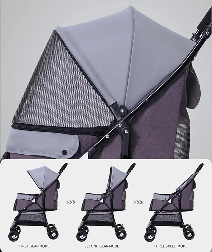 Sunny Sonny Foldable Jogger Pet Stroller with Weather Cover Storage Basket Pet Travel Carrier for S/M Dogs Cats up to 33lbs (Grey)