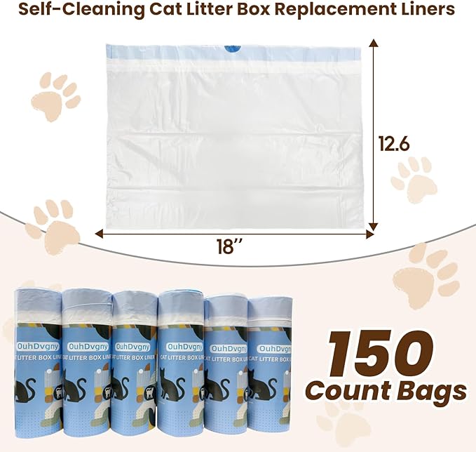 150 Counts Cat Litter Box Liners Bag Fit For MW-SC01/MW-SC02/MW-LR01 Automatic Self Cleaning Cat Litter Box, Waste Bags, 18" x 12.6"Heavy Duty Replacement Trash Bags with Drawstring