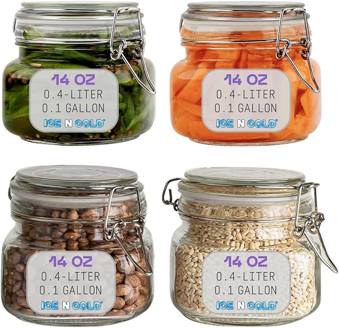 Airtight Glass Storage Jars with Clamp Lid – Food Storage Containers with Rubber Gasket Seal – Pantry & Kitchen Canisters for Dry Goods, Coffee, Sugar, Pasta – 0.4L to 4L Sizes (4, 14oz | 0.4L)