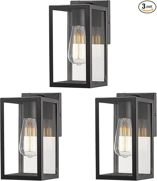 Bestshared Exterior Wall Light, Outdoor Wall Mount Lighting, 1-Light Outdoor Wall Sconce, Wall Lantern Fixture (Black, 3 Pack)