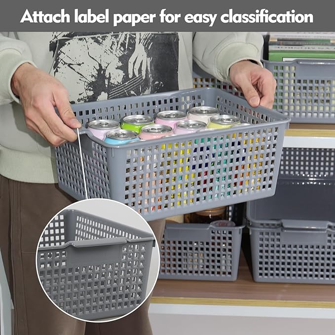 3 Pack Plastic Kitchen Storage Baskets, Rectangle Basket Set for Cabinets, Shelves, Countertops