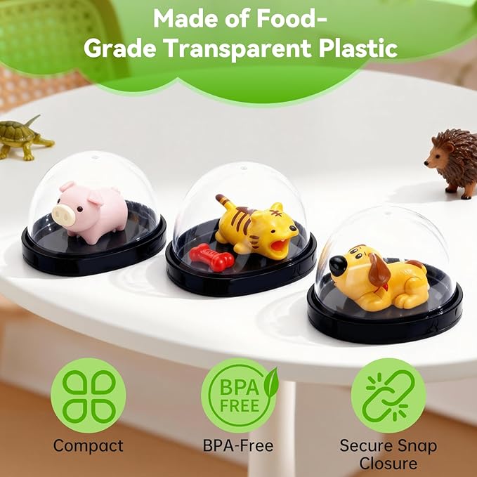 10 Pack Desk Pet Containers, Individual Desk Pet Domes, Clear Plastic Small Storage Box, with Secure Snap Lid, Protect Pets from Dust and Water, Ideal Accessories for Most Desktop Pets