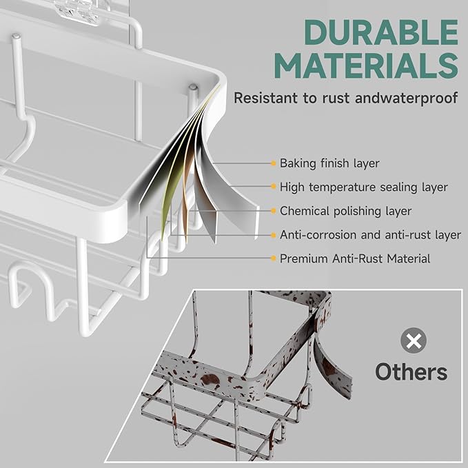 5-Piece Drill-Free Shower Caddy Set - Heavy Duty Adhesive Bathroom Organizer with Soap & Toothbrush Holders